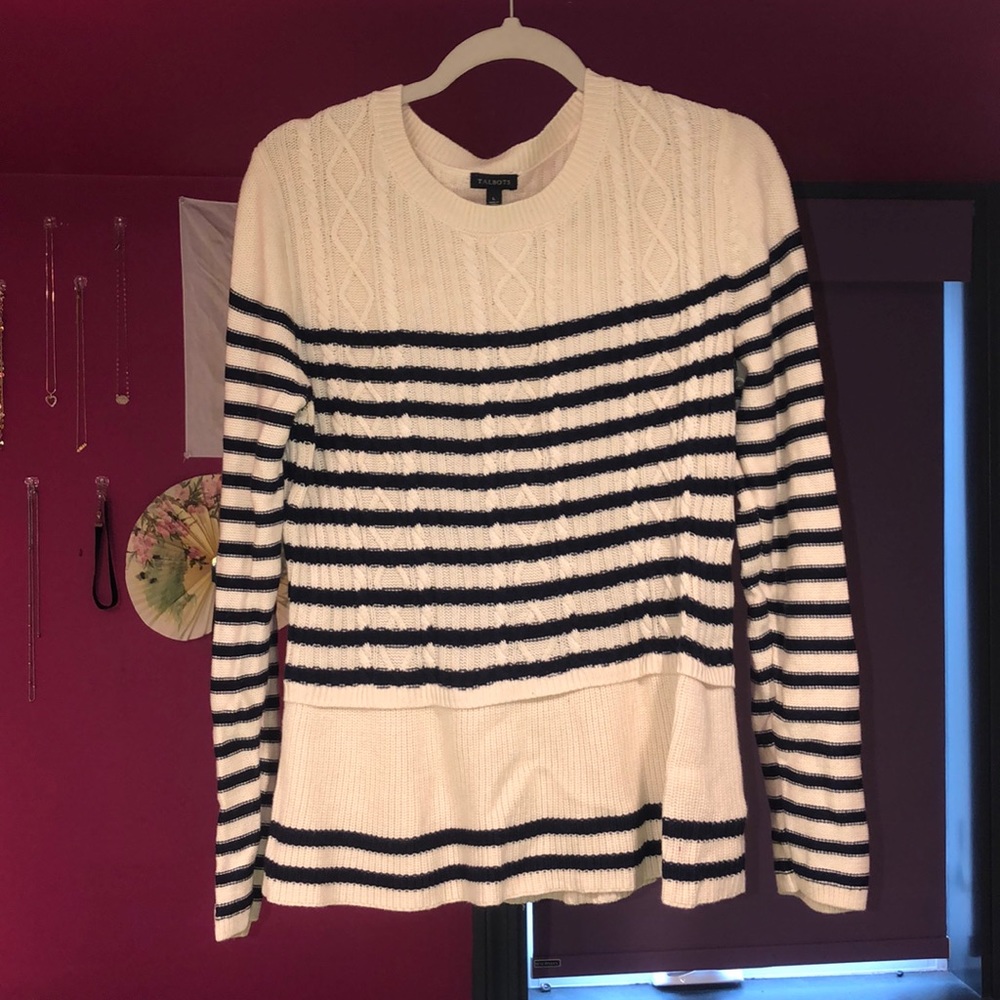 Navy striped white sweater